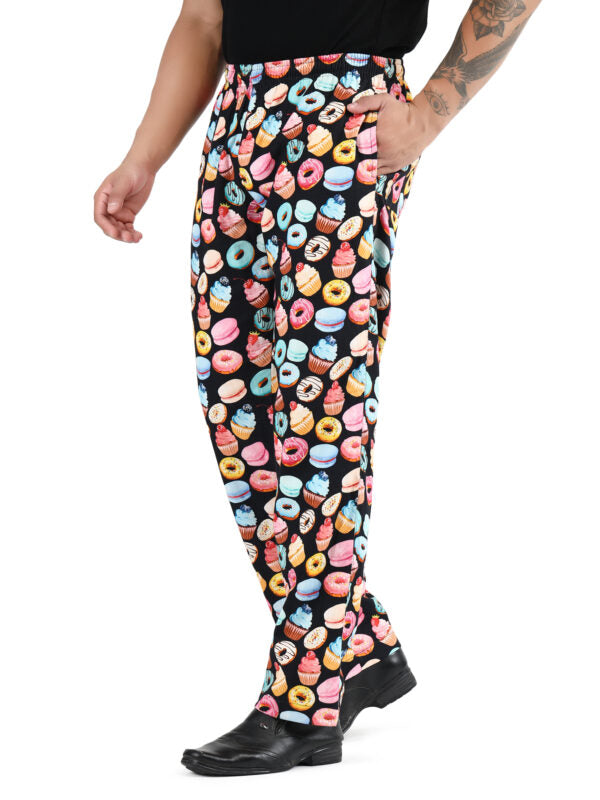 Unisex Printed 100% Cotton Men Women Chef Pants Trouser with Draw String for Food Service, Bakers and Culinary Professional