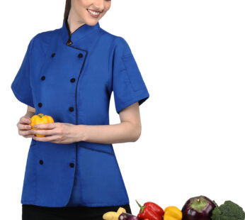 Short Sleeves Tailored Fit Chef Coat Jacket Uniform for Women for Food Service, Caterers, Bakers and Culinary Professional – Royal Blue