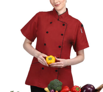 Short Sleeves Tailored Fit Chef Coat Jacket Uniform for Women for Food Service, Caterers, Bakers and Culinary Professional – Red