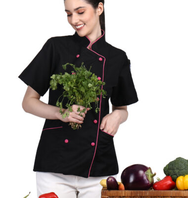 Long Sleeves Men women Kitchen Chef jacket coat Uniform costume for Food service Caterers and Culinary professional – Black Pink