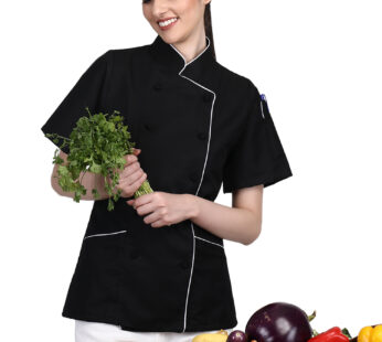 Short Sleeves Tailored Fit Chef Coat Jacket Uniform for Women for Food Service, Caterers, Bakers and Culinary Professional – Black