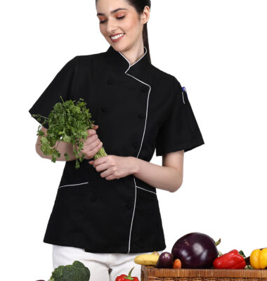 Short Sleeves Tailored Fit Chef Coat Jacket Uniform for Women for Food Service, Caterers, Bakers and Culinary Professional – Black