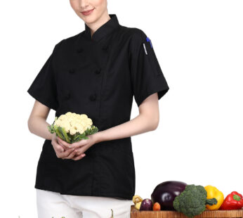 Short Sleeves Knotted Cloth Buttons Women Chef Coat Jacket Uniform ideal for food service, Caterers and Culinary professional – Black