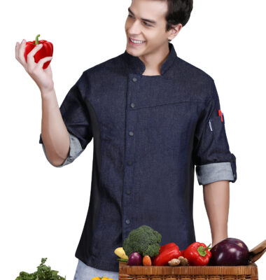Unisex Asymmetrical Denim Jeans Chef Coat with Side mesh for All kind of Chefs